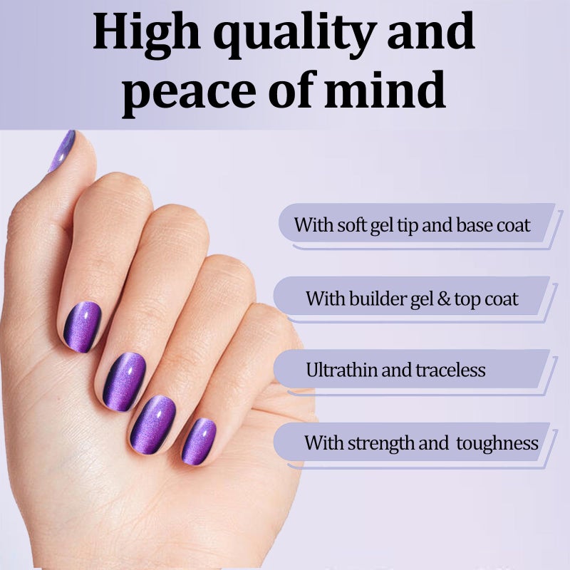 Laza 210pcs Cat Eye Press on Nails for Women 7 Colors Short Square Reusable Nail Tips in 15 Sizes Long Lasting Salon Fake Nails Stick on Artificial Acrylic False Nail Tips â€” Chameleon Series - Image 5