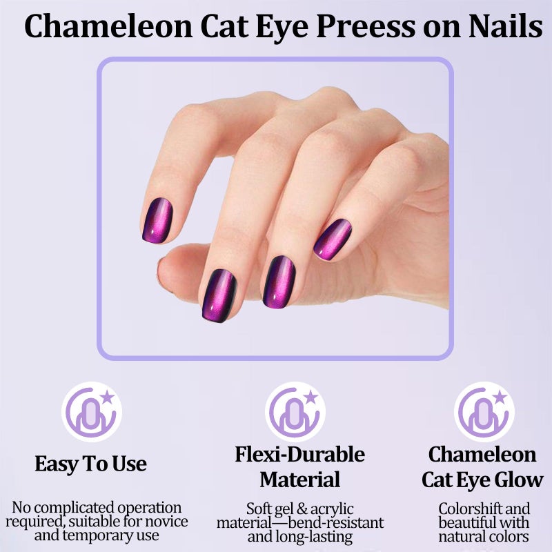 Laza 210pcs Cat Eye Press on Nails for Women 7 Colors Short Square Reusable Nail Tips in 15 Sizes Long Lasting Salon Fake Nails Stick on Artificial Acrylic False Nail Tips â€” Chameleon Series - Image 2