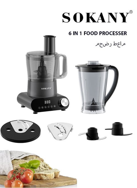 1500W Food Processor & Vegetable Chopper,2L Processing Bowl+2L Juicer Blender,French-Fry-Cutter, Stepless Speed,Digital Timer,Large Feed Chute,Ice Creshing,Chopping, Shredding, Slicing and Doughing,SK-03063