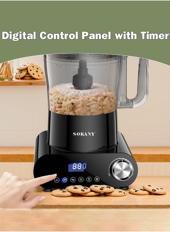1500W Food Processor & Vegetable Chopper,2L Processing Bowl+2L Juicer Blender,French-Fry-Cutter, Stepless Speed,Digital Timer,Large Feed Chute,Ice Creshing,Chopping, Shredding, Slicing and Doughing,SK-03063
