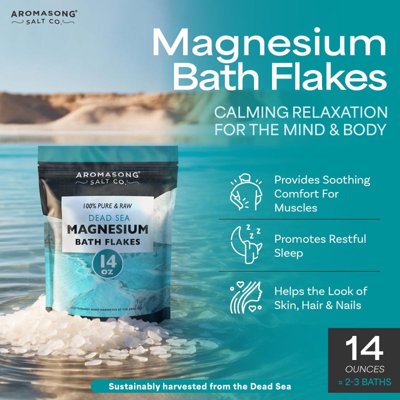 Aromasong Magnesium Flakes from The Dead Sea, 14 OZ. Resealable Pack- Muscle Relaxing Magnesium Chloride Bath Salts Soak. - Image 2