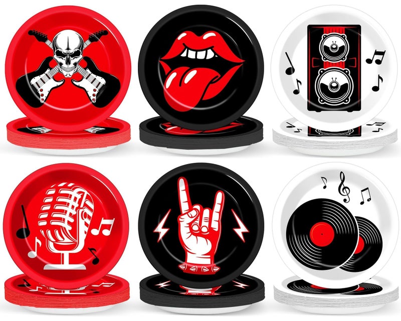 CHUNNIN 60Pcs Rock Theme Party Paper Plates for Music Birthday 9in 1950's Record Party Disposable Dessert Cake Tableware Dinnerware Set for Kids Baby Shower Decoration Anniversary 50s 60s Theme Party Supplies - Image 1