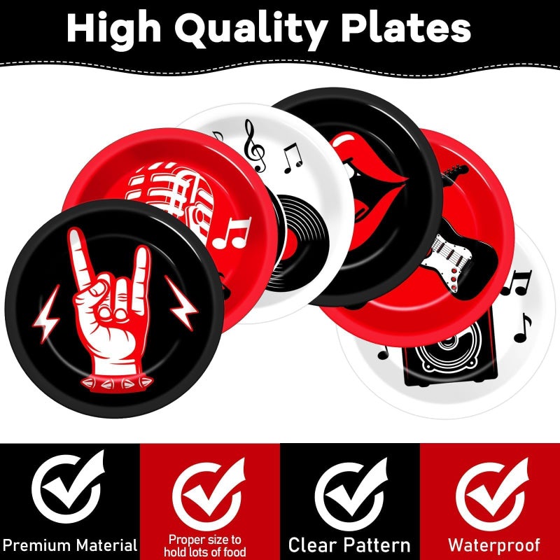 CHUNNIN 60Pcs Rock Theme Party Paper Plates for Music Birthday 9in 1950's Record Party Disposable Dessert Cake Tableware Dinnerware Set for Kids Baby Shower Decoration Anniversary 50s 60s Theme Party Supplies - Image 3