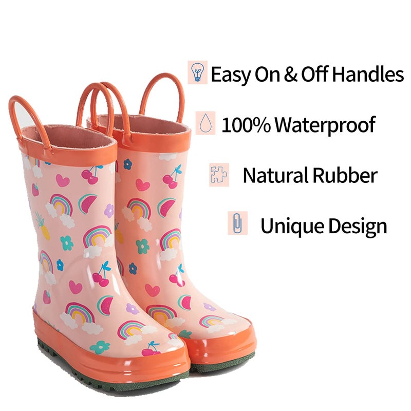 Hbxooxts kids Rain Boots, Toddler Rain Boots Waterproof Rubber Kids Rain Boots for Girls and Boys with Fun Patterns and Easy-On Handles - 13 Little Kid - Image 4