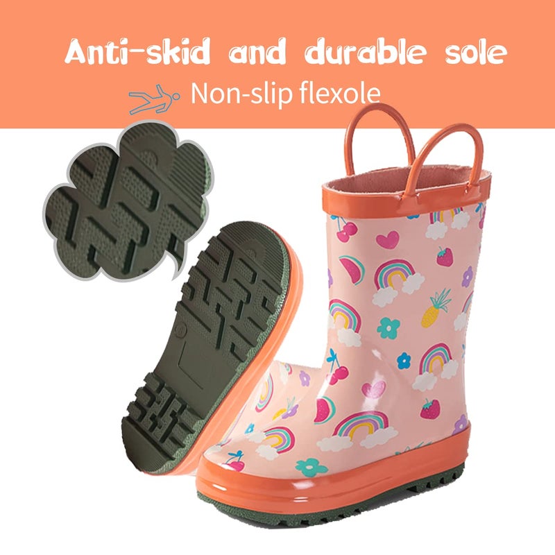 Hbxooxts kids Rain Boots, Toddler Rain Boots Waterproof Rubber Kids Rain Boots for Girls and Boys with Fun Patterns and Easy-On Handles - 13 Little Kid - Image 3
