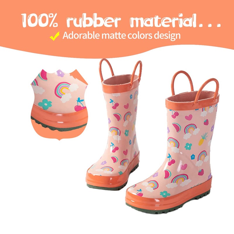 Hbxooxts kids Rain Boots, Toddler Rain Boots Waterproof Rubber Kids Rain Boots for Girls and Boys with Fun Patterns and Easy-On Handles - 13 Little Kid - Image 5