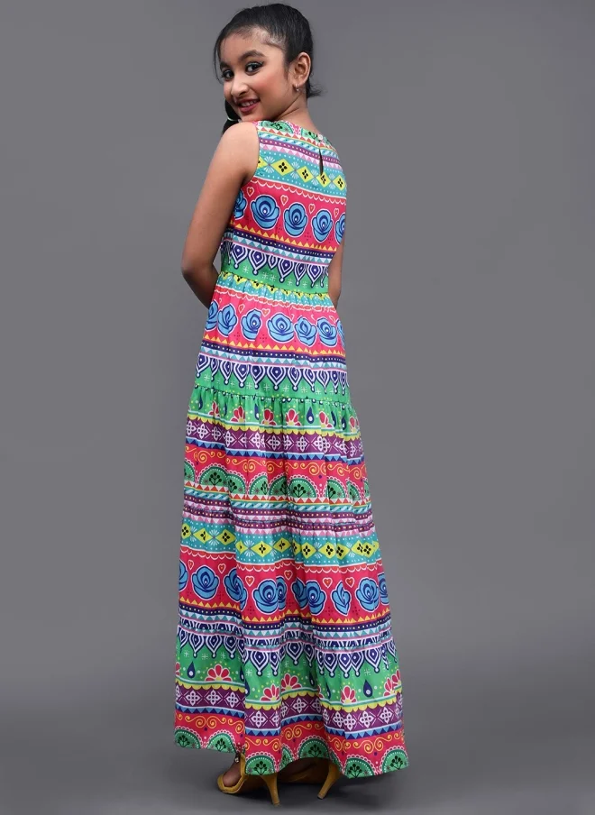 AKS Ethnic Motifs Printed Maxi Dress for Girls