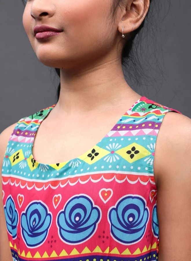 AKS Ethnic Motifs Printed Maxi Dress for Girls