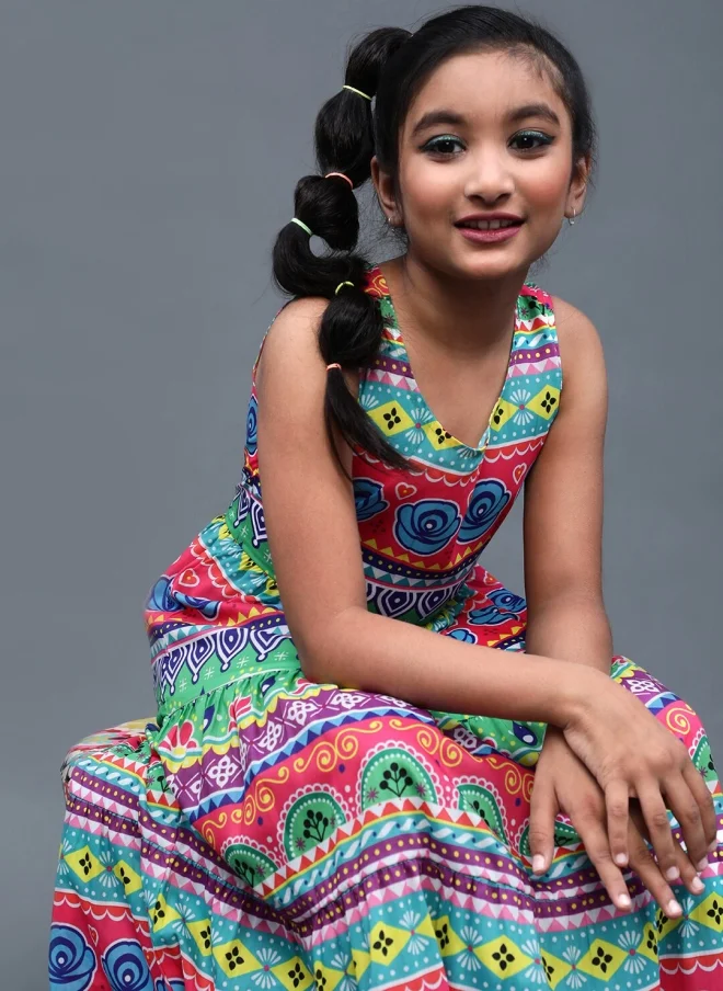 AKS Ethnic Motifs Printed Maxi Dress for Girls