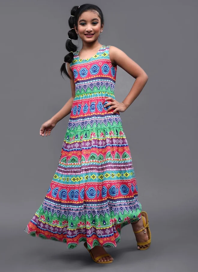 AKS Ethnic Motifs Printed Maxi Dress for Girls