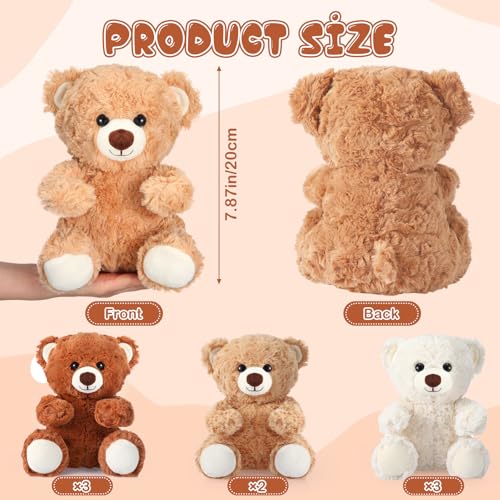 Liliful 8 Pieces 8 Inch Bear Stuffed Animal Bulk Stuffed Animals Gift Plush Toys Bear Party Favors for Baby Shower Centerpieces Wedding Birthday Party Gifts SuppliesMixed Color - Image 5