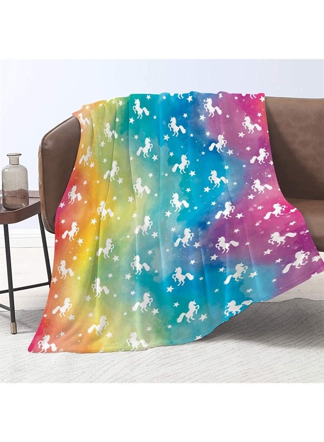 Paready Rainbow Unicorn Blanket Unique Unicorn Gifts for Girls Rainbow Throw Blanket for Kid Adult Soft Fleece Rainbow Blankets Colorful Blanket for All Season Couch Sofa, Bed, Office, Travel 50"x60"  - Image 1