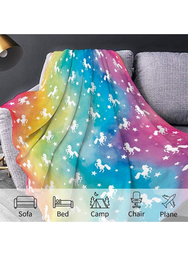 Paready Rainbow Unicorn Blanket Unique Unicorn Gifts for Girls Rainbow Throw Blanket for Kid Adult Soft Fleece Rainbow Blankets Colorful Blanket for All Season Couch Sofa, Bed, Office, Travel 50"x60"  - Image 2