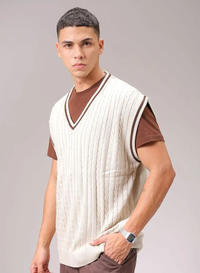 شركة المرآب الهندية Men Oversized Textured V-Neck Sweater