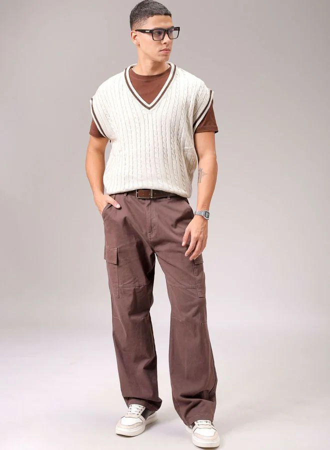 شركة المرآب الهندية Men Oversized Textured V-Neck Sweater