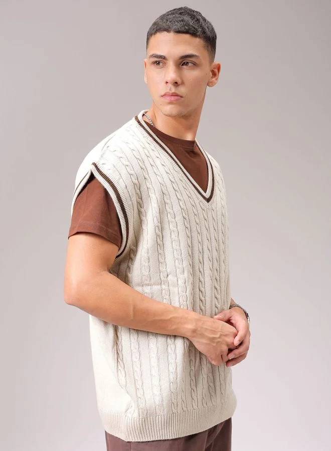 شركة المرآب الهندية Men Oversized Textured V-Neck Sweater