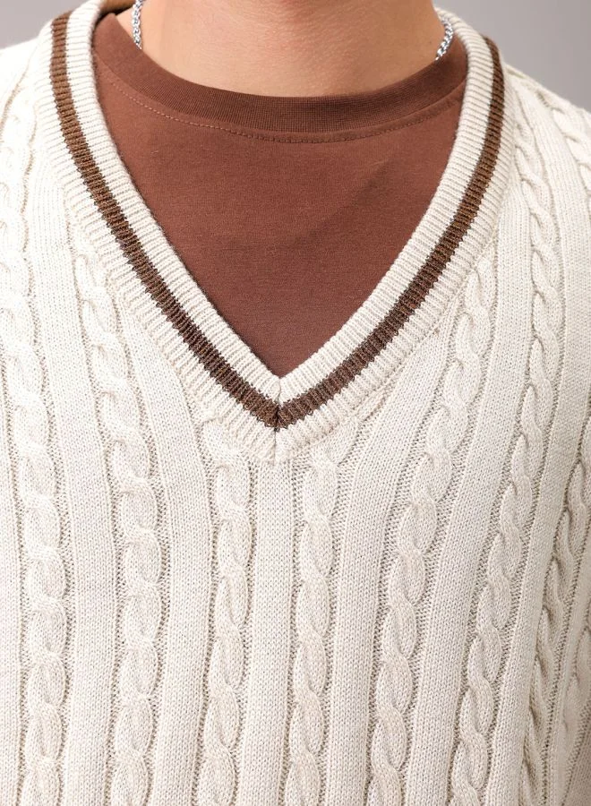 شركة المرآب الهندية Men Oversized Textured V-Neck Sweater