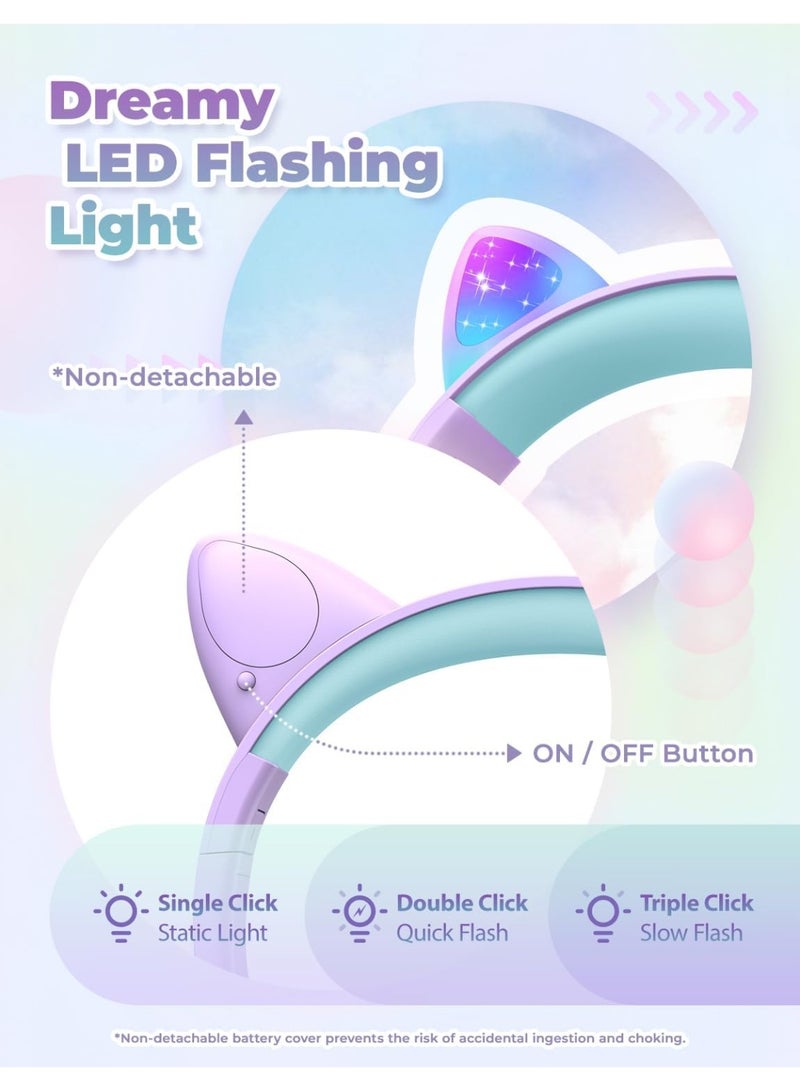 iClever Kids Headphones with Cat Ear Led Light Up, Safe Volume Limite Kids Wired Headphones with FunShare Foldable Over-Ear Headphones for Kids/School/Travel - Image 4