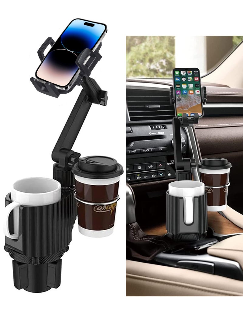 لياوسيسي حامل هاتف متحرك للسيارة 3 في 1 مع حامل للأكواب، حامل هاتف خلوي عالمي يدور بزاوية 360° مع مكان للمشروبات متعدد الوظائف، قابل لتوسيع حاملين للأكواب للسيارات الرياضية متعددة الاستخدام، السيارات، الشاحنات، متوافق مع iPhone وSamsung وغيرها من هواتف أندرويد الذكية، قطر قاعدة حامل الأكواب القابل للتعديل من 2.5" إلى 3.8" - أسود - Image 1