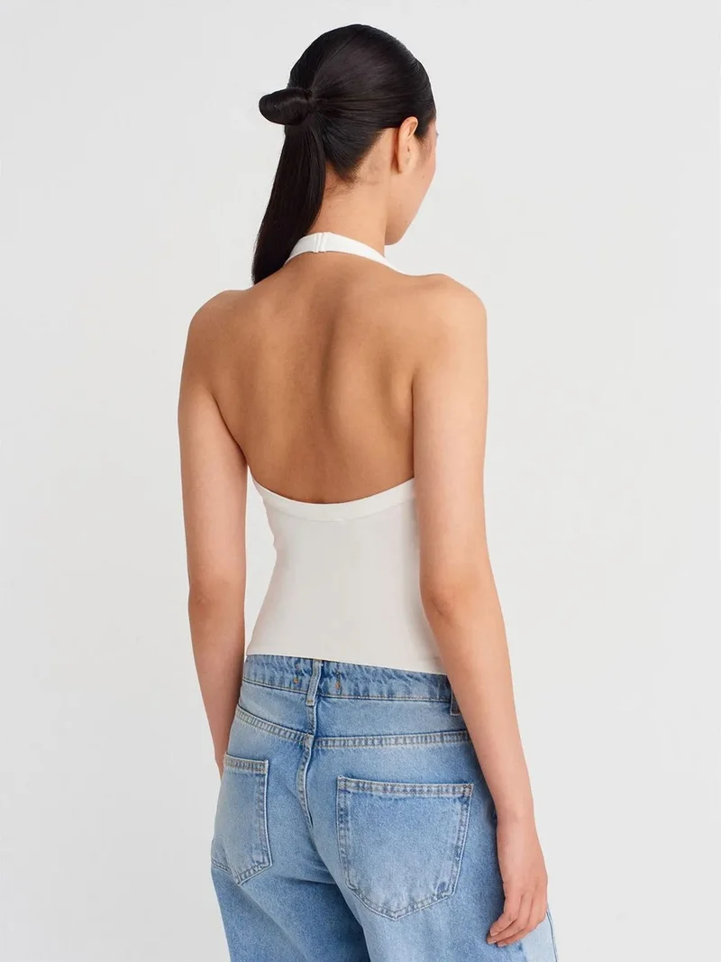 ديلفين Dilvin Slim Fit Halterneck Cut-Out Blouse