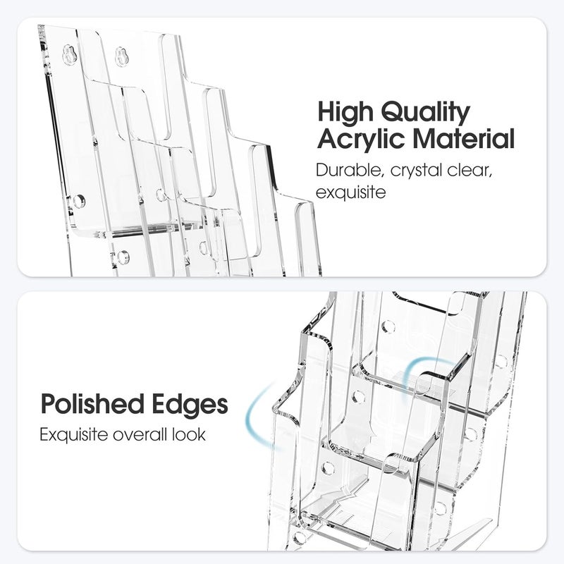 MaxGear Acrylic Brochure Holder, 4 Inch Wide 4 Tier Clear Literature Display Stand Premium Plastic Pamphlet Holder, Multi Pocket Wall Mount or Countertop Organizer for Office or Home, 3 Pack - Image 3