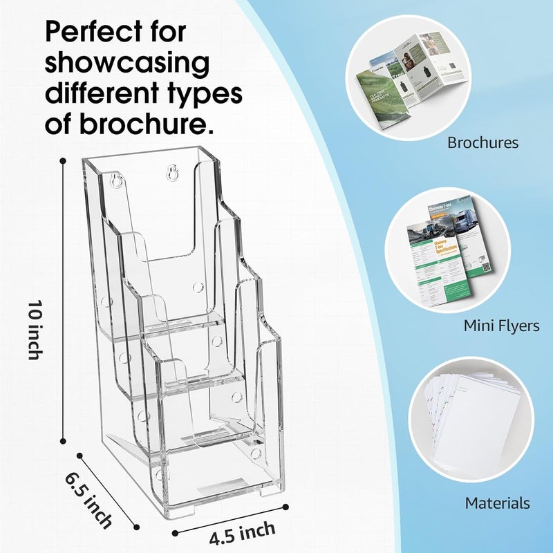 MaxGear Acrylic Brochure Holder, 4 Inch Wide 4 Tier Clear Literature Display Stand Premium Plastic Pamphlet Holder, Multi Pocket Wall Mount or Countertop Organizer for Office or Home, 3 Pack - Image 5