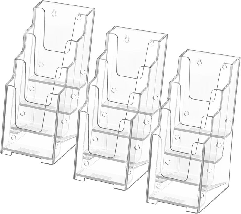 MaxGear Acrylic Brochure Holder, 4 Inch Wide 4 Tier Clear Literature Display Stand Premium Plastic Pamphlet Holder, Multi Pocket Wall Mount or Countertop Organizer for Office or Home, 3 Pack - Image 1