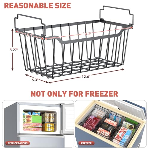 Goovilla Freezer Organizer Bins with Foldable Handle, 4 Pack Stackable Freezer Baskets for 3.5-7 Cu.FT Deep Chest Freezer Organization, Coated Metal Freezer Storage Bins with Better Space Utilization - Image 2