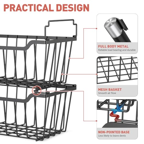 Goovilla Freezer Organizer Bins with Foldable Handle, 4 Pack Stackable Freezer Baskets for 3.5-7 Cu.FT Deep Chest Freezer Organization, Coated Metal Freezer Storage Bins with Better Space Utilization - Image 3