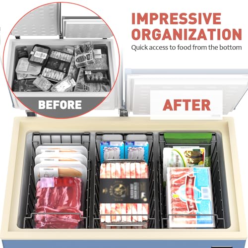 Goovilla Freezer Organizer Bins with Foldable Handle, 4 Pack Stackable Freezer Baskets for 3.5-7 Cu.FT Deep Chest Freezer Organization, Coated Metal Freezer Storage Bins with Better Space Utilization - Image 5
