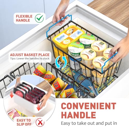 Goovilla Freezer Organizer Bins with Foldable Handle, 4 Pack Stackable Freezer Baskets for 3.5-7 Cu.FT Deep Chest Freezer Organization, Coated Metal Freezer Storage Bins with Better Space Utilization - Image 4