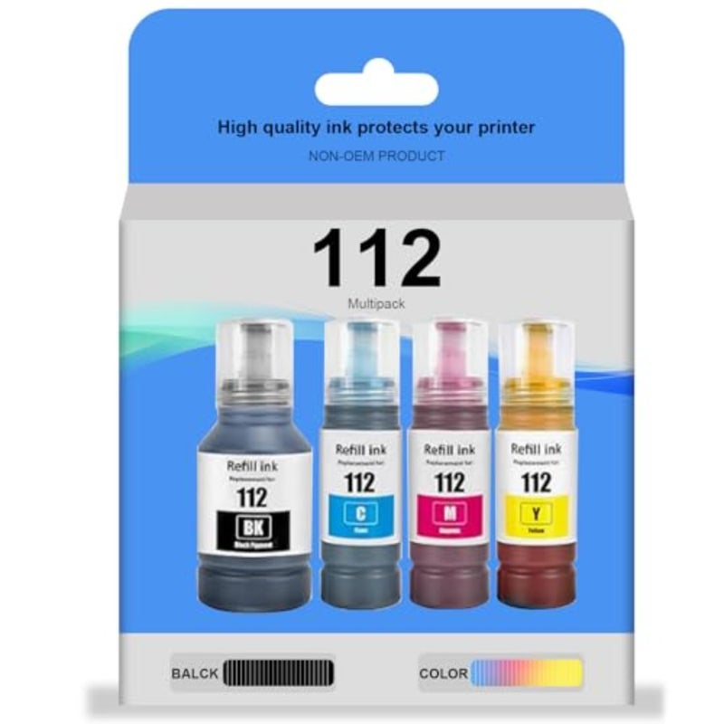 EcoTank printer ink refill set for L6490/L6550/L6570/L6580/L11160/L150/L15160: 4-colour pigment-based black/cyan/magenta/yellow, high-yield up to 8, 000 pages per pack - Image 1
