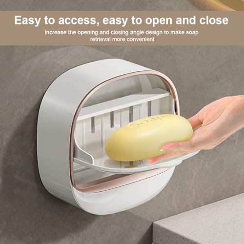 HASTHIP® 2PC Flip-Up Wall Mounted Soap Holder for Bathroom & Kitchen, Removable Drip Tray, Space-Saving Bar Soap Dry Rack, Waterproof PP, Hygienic & Stylish Soap Dish, 12x5x11.5cm - Image 5
