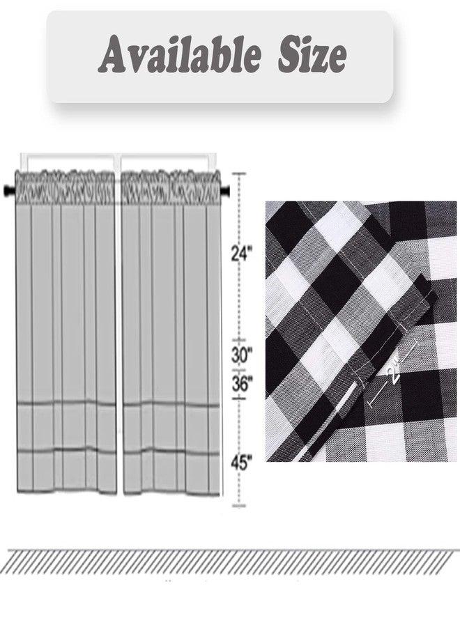 Amzdecor Buffalo Check Tier Curtains for Kitchen, Thick Yarn Dyed Buffalo Plaid Gingham Rod Pocket Farmhouse Cafe Bathroom Drapes, Short Kitchen Window Curtains, 28" W x 24" L, Black/White, Set of 2 - Image 5