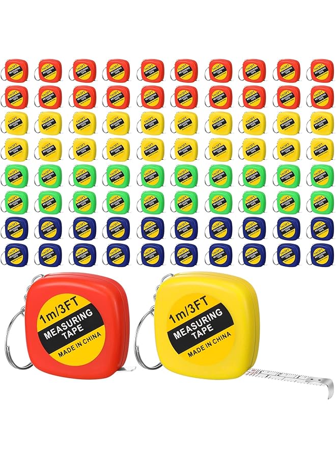 promass Small Tape Measure Bulk, 80 Pcs 3 Ft 1M Mini Measuring Tape Retractable Tape with Lock, Pocket Portable Measurement Tape Bulk for Construction Party Favors Birthday Gift Daily, 4 Colors - Image 1