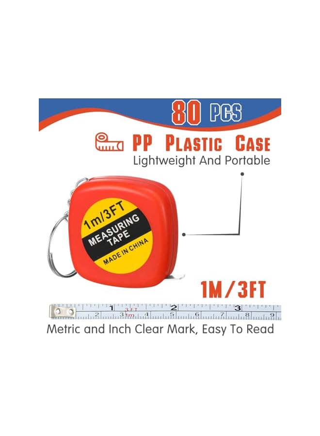 promass Small Tape Measure Bulk, 80 Pcs 3 Ft 1M Mini Measuring Tape Retractable Tape with Lock, Pocket Portable Measurement Tape Bulk for Construction Party Favors Birthday Gift Daily, 4 Colors - Image 5