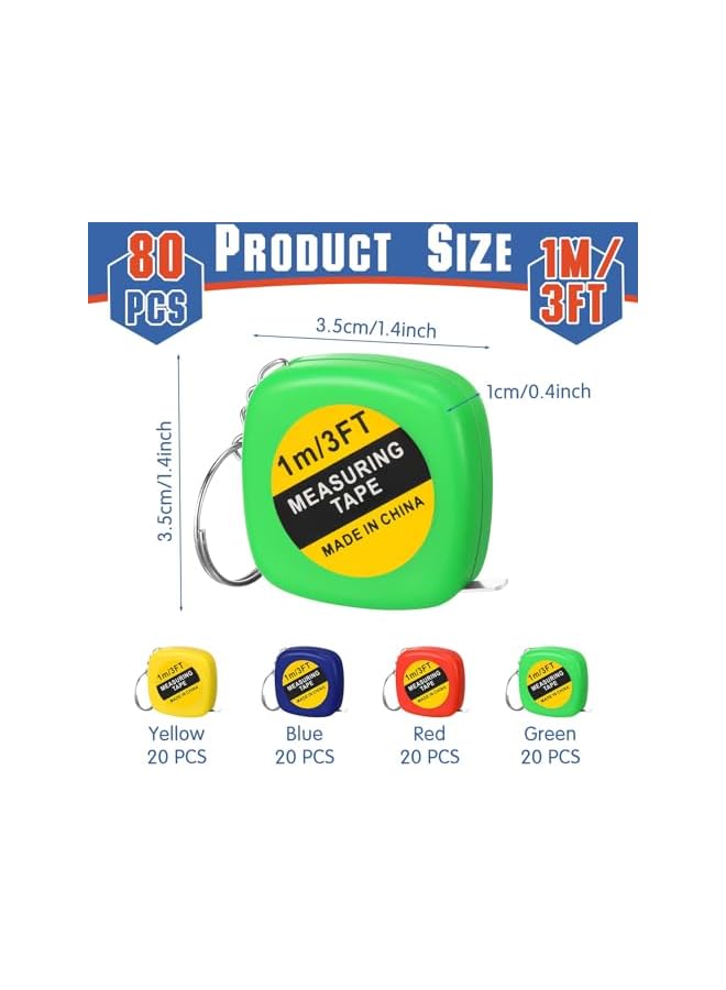 promass Small Tape Measure Bulk, 80 Pcs 3 Ft 1M Mini Measuring Tape Retractable Tape with Lock, Pocket Portable Measurement Tape Bulk for Construction Party Favors Birthday Gift Daily, 4 Colors - Image 2