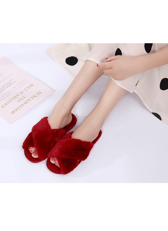 General Red cross plush slippers autumn and winter new indoor warm cotton slippers thickened leaky toe wool slippers  - Image 2