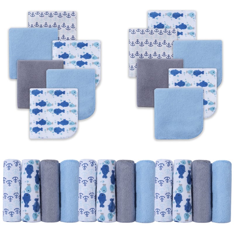Viviland Baby Washcloths Super Soft Baby Bath Towels for Newborn 24 Pack Absorbent Face Body Wash Cloth for Baby Boy BlueWhale Pattern 9 x 9 inch
