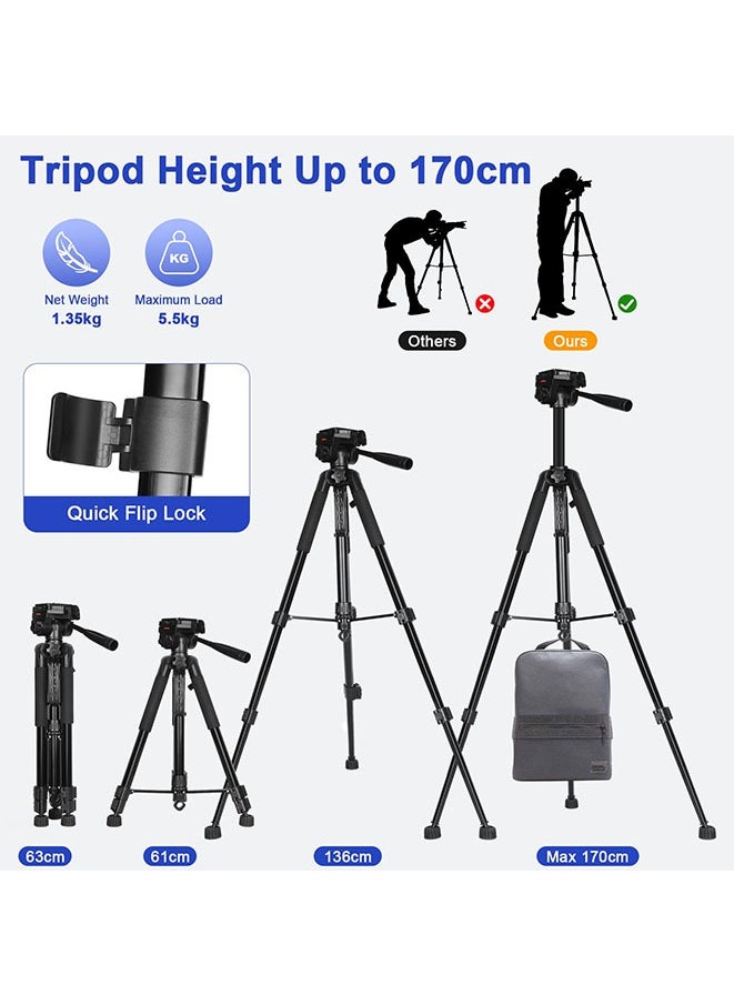 Muyixin Camera Tripod, 170cm 360° Panorama Shooting Aluminum Phone Tripod with Carry Bag for DSLR Cameras/Projector with Wireless Remote Control for video recording, vlogging, photography, TikTok, YouTube  - Image 2