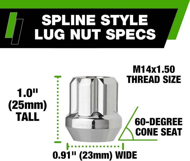 DPAccessories 24 Chrome Spline Lug Nuts for Aftermarket Aluminum Wheels - Image 3