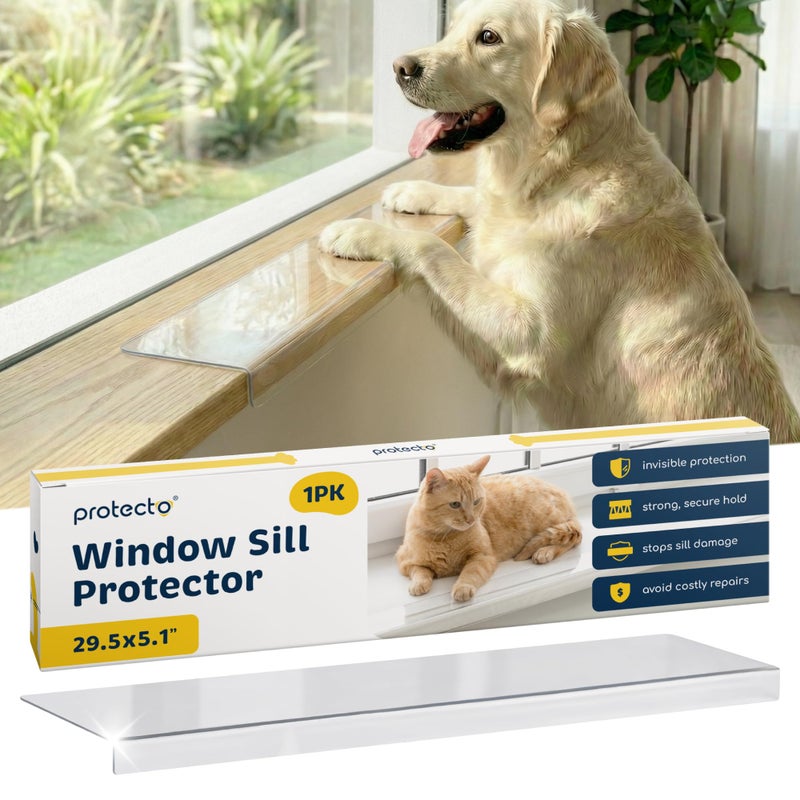 PROTECTO Window Sill Protector from Dogs - 29.5 x 5.1 Clear Window Guards from Cats Scratching, Chewing & Clawing | Keep Your Sills Smooth & Paws Safe | Ultra Strong Window Sill Cover Protection - Image 1