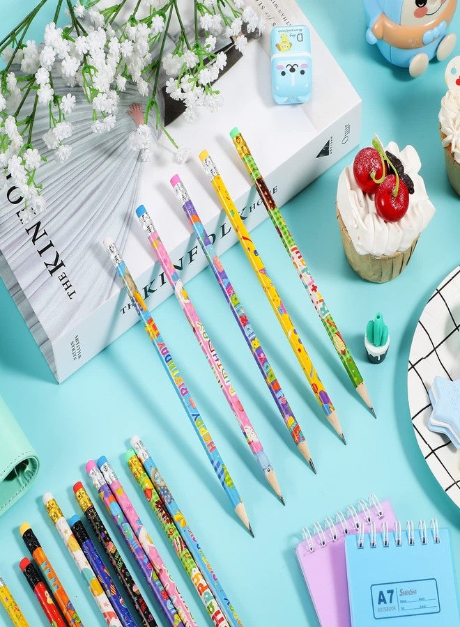 Funrous 200 Pcs Happy Birthday Pencils Bulk Colorful Pencils with Top Erasers for Teachers Reward Birthday Party Supplies Gifts, 10 Assorted Style - Image 5