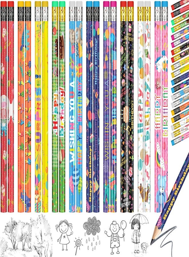 Funrous 200 Pcs Happy Birthday Pencils Bulk Colorful Pencils with Top Erasers for Teachers Reward Birthday Party Supplies Gifts, 10 Assorted Style - Image 1