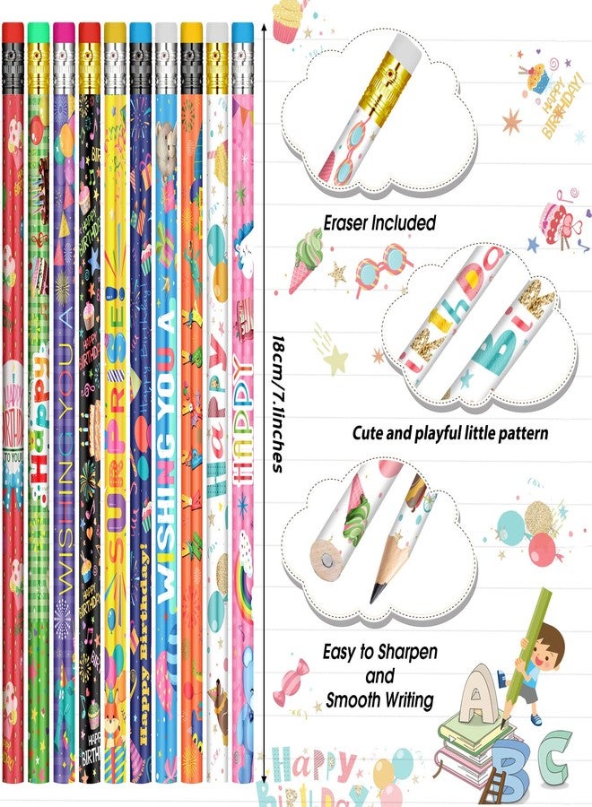 Funrous 200 Pcs Happy Birthday Pencils Bulk Colorful Pencils with Top Erasers for Teachers Reward Birthday Party Supplies Gifts, 10 Assorted Style - Image 3