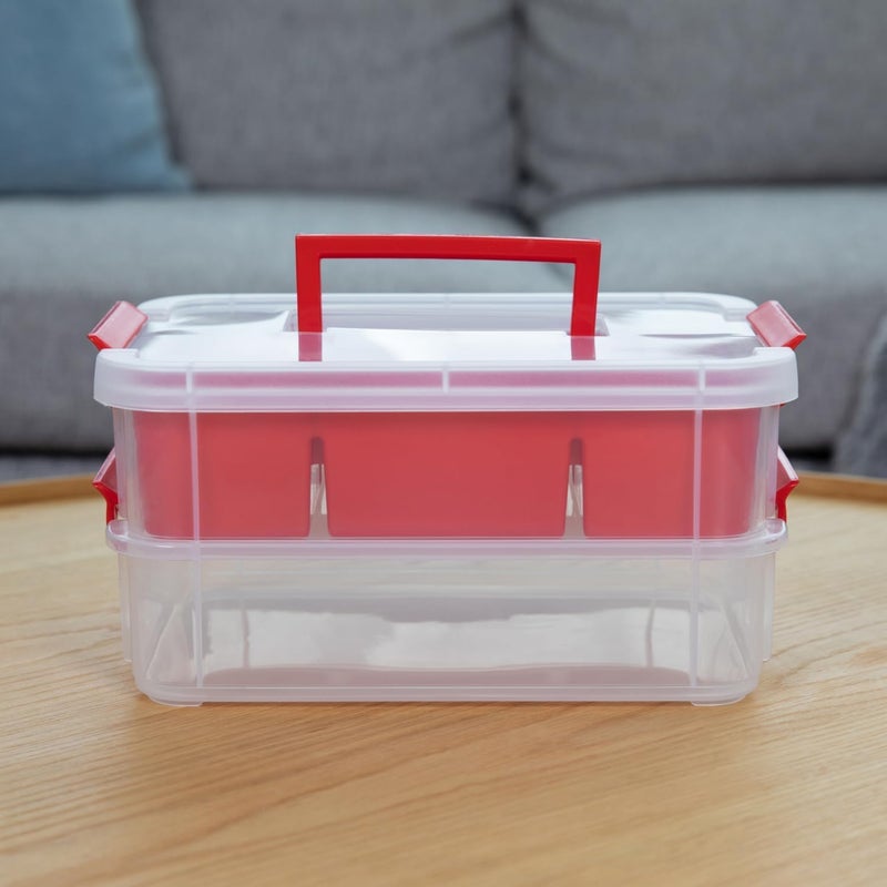 KRYLARPlastic Storage Box2 Tier TransparentLarge with a SixGrid TrayPortable Embroidery Sewing Box Containers MedicineJewellery Arts CraftsBeadsGeneral Purpose Plastic Storage Box - Image 2