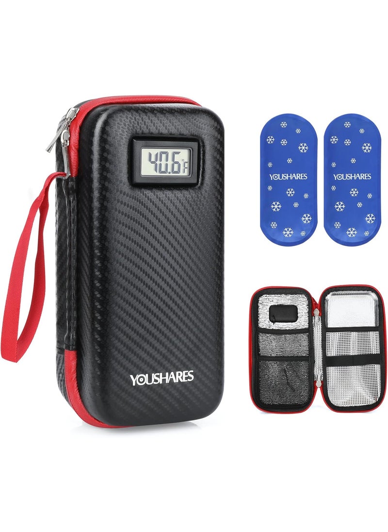 YOUSHARES Insulin Cooler Travel Case with Tsa Approved Ice Packs Diabetic Medication Insulated Cooling Bag with Temperature Display Refrigerated Medicine Kit for Insulin Pen and Diabetic Supplies Storage 