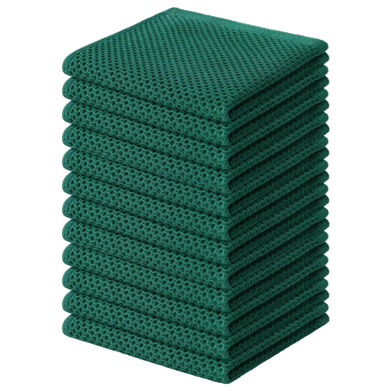 Kitinjoy 100% Cotton Kitchen Dish Cloths  12 Pack Waffle Weave Ultra Soft Absorbent Dish Towels for Drying Dishes Quick Drying Kitchen Towels Dish Rags  12 X 12Inch  Dark Green - Image 1