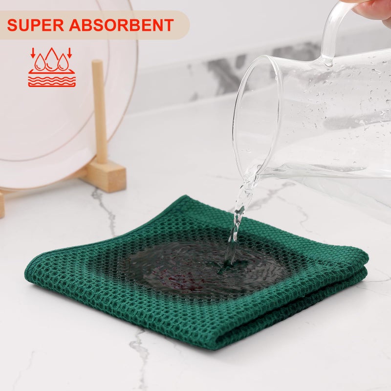 Kitinjoy 100% Cotton Kitchen Dish Cloths  12 Pack Waffle Weave Ultra Soft Absorbent Dish Towels for Drying Dishes Quick Drying Kitchen Towels Dish Rags  12 X 12Inch  Dark Green - Image 3