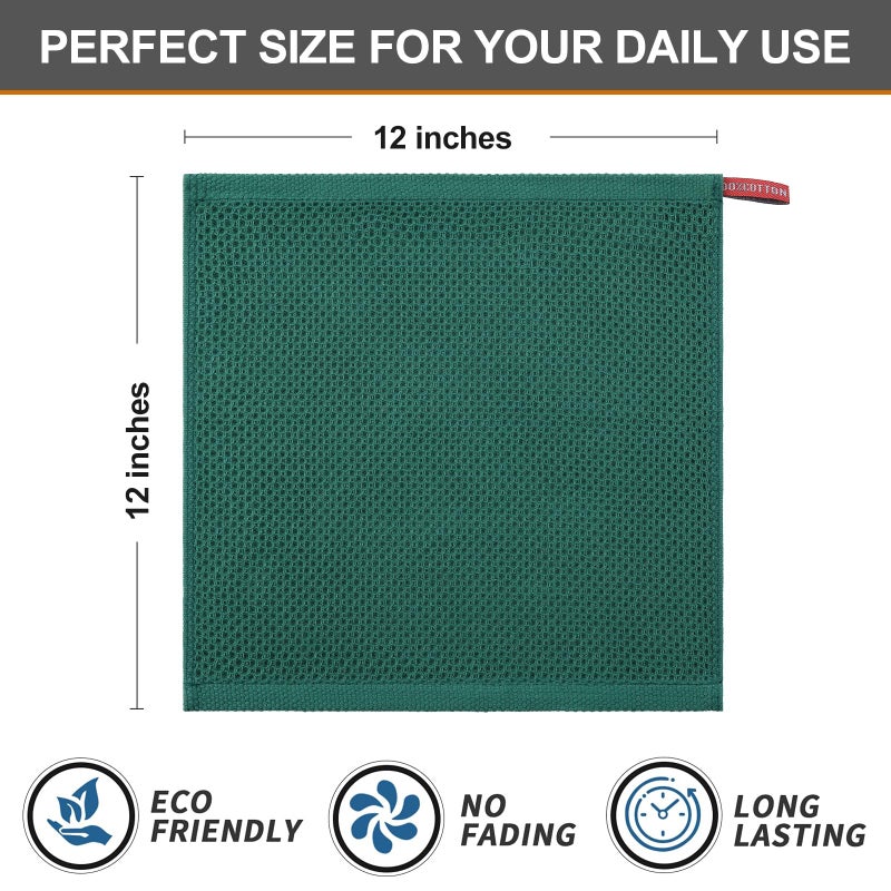 Kitinjoy 100% Cotton Kitchen Dish Cloths  12 Pack Waffle Weave Ultra Soft Absorbent Dish Towels for Drying Dishes Quick Drying Kitchen Towels Dish Rags  12 X 12Inch  Dark Green - Image 5